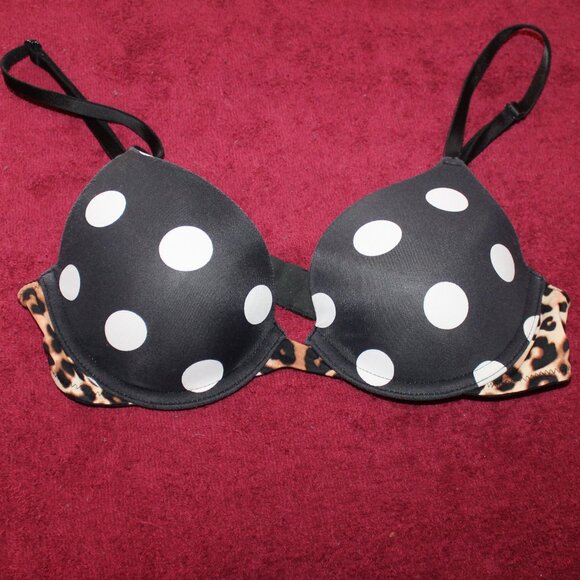 Pink Black with White Dots Wear Everywhere T-shirt Bra 34A - Picture 1 of 3